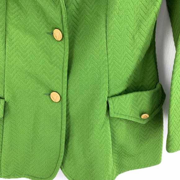Koret of California Vintage 70s Kelly Green Chevron Knit Blazer Jacket Small - Picture 2 of 7
